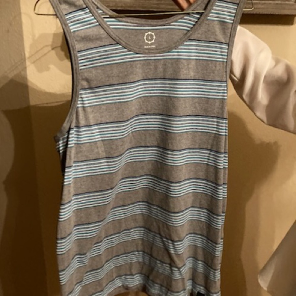 Blue grey and white stripe sleeveless t-shirt - SZ L - worn 2x